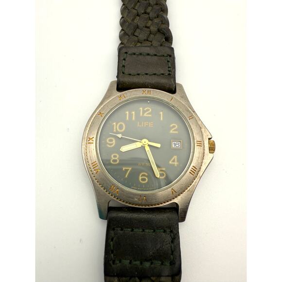 LIFE Quartz Watch Japan Movt Date Green Dial 37mm WR 50M Braided Strap - Picture 2 of 6